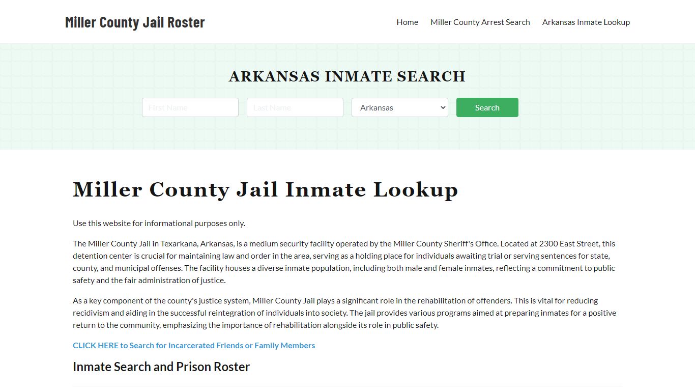 Miller County Jail Roster Lookup, AR, Inmate Search